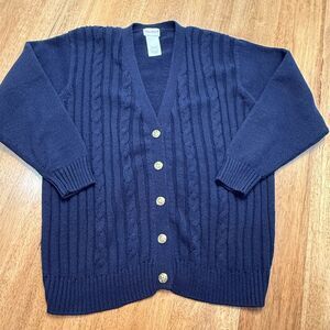 Women’s Bobbie Brooks Large Cable Knit Cardigan Sweater Navy Blue V-Neck Cottage